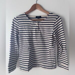 APC Navy and Cream Striped T Shirt Mariniere